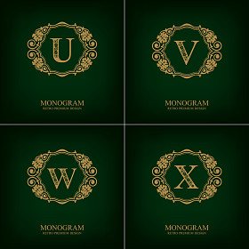 为皇室繁荣信会徽 U V W X 模板，会标的设计元素，书法优美模板、 优雅的线条艺术标志，商业发展的标志
