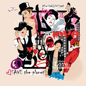 时尚与徒手画的拼贴图片