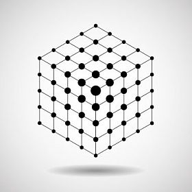 多维数据集的线和点，分子格的几何形状，网络连接