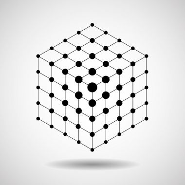 多维数据集的线和点，分子格的几何形状，网络连接