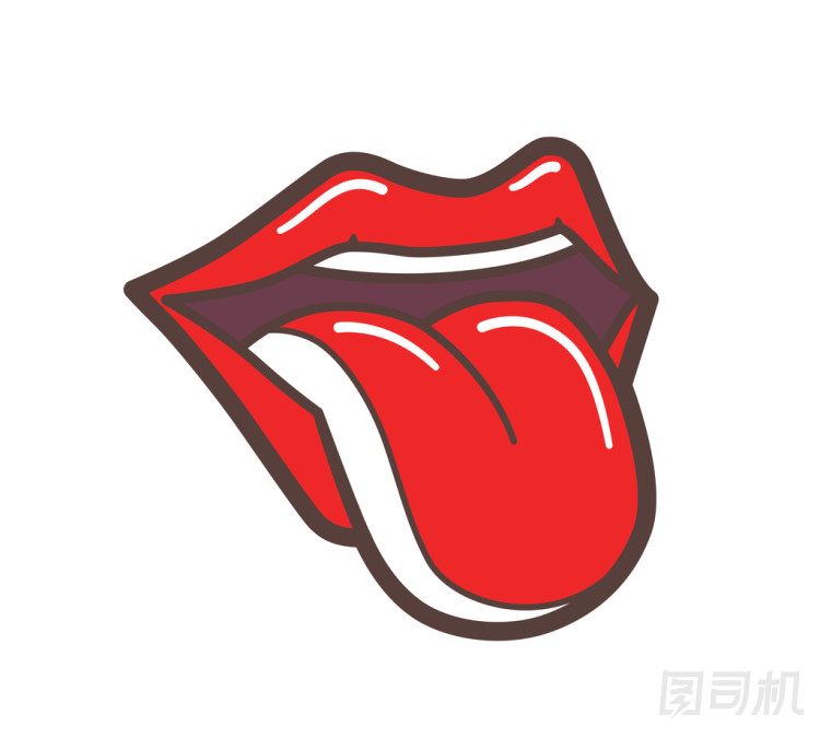 張開嘴，紅紅的嘴唇和舌頭伸出來