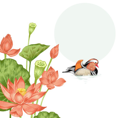 插著異國情調(diào)的花和柑橘鴨的插圖