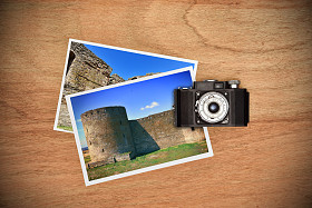 两张照片与中世纪城堡