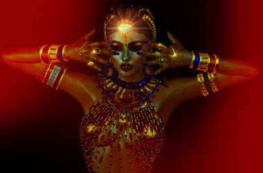 在夜晚灯光。埃及的神秘，先知，幻想艺术