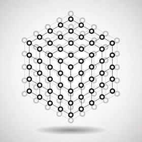 多维数据集的线和点，分子格的几何形状、 网络连接、 矢量图