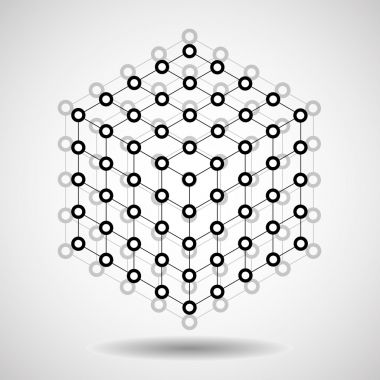 多维数据集的线和点，分子格的几何形状、 网络连接、 矢量图