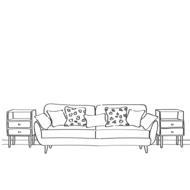 手的客廳有一個沙發(fā)的素描畫