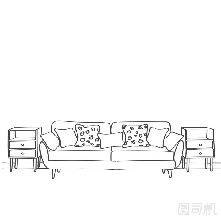 手的客廳有一個沙發(fā)的素描畫