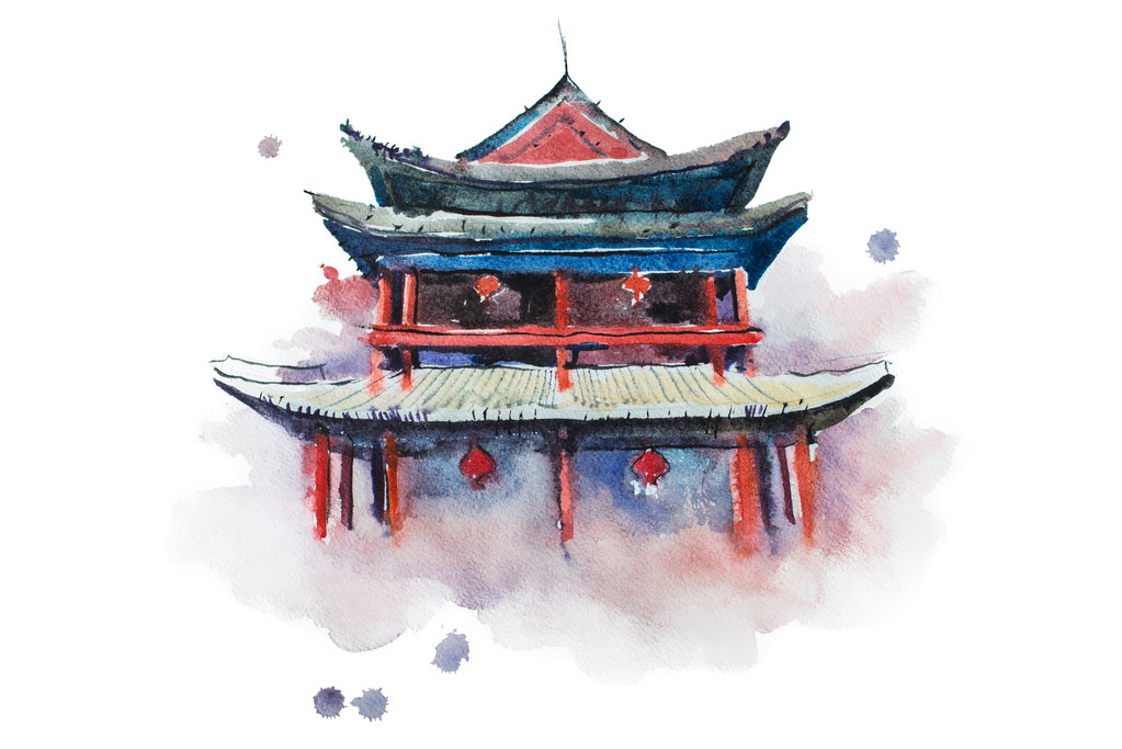西安工事水彩画