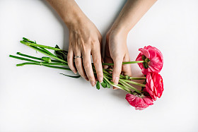 红毛茛或者玫瑰花束 