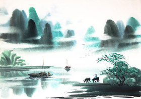 中国山水画水彩照片