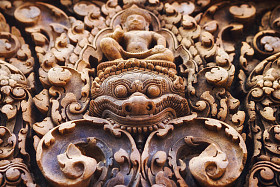 雕刻在班迭王宫庙，吴哥，暹粒收获柬埔寨