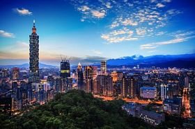 台湾台北市天际线的美丽的日落