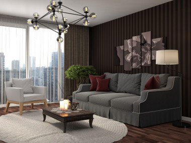 內(nèi)政部與沙發(fā)。3d 圖照片