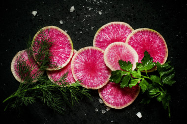 食品背景 ︰ 圓片西瓜粉紅蘿卜