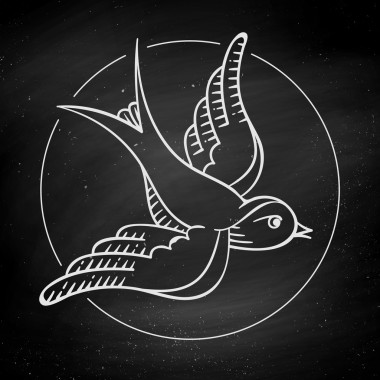 紋身上黑色的黑板背景孤立的圖標(biāo)鳥
