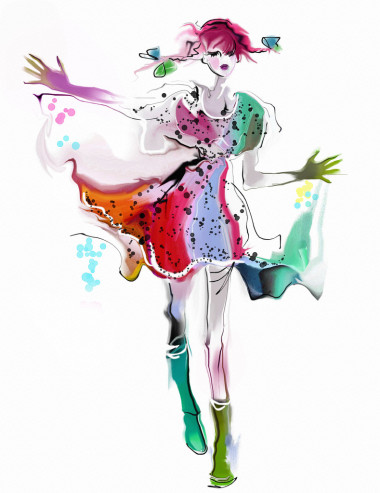 幸福的女人穿著 