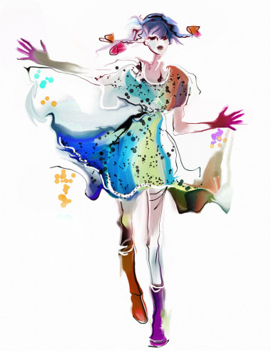 幸福的女人穿著 