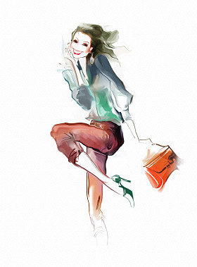  幸福的女人，与袋照片