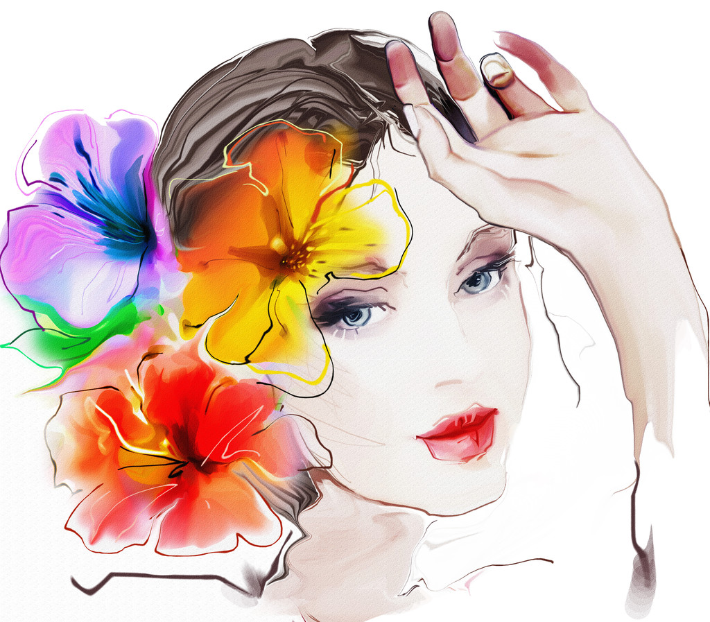 美丽的女人，有花图片