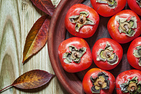 柿子在盘子里，顶视图