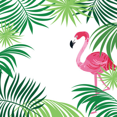 粉紅色的火烈鳥和棕櫚葉圖片