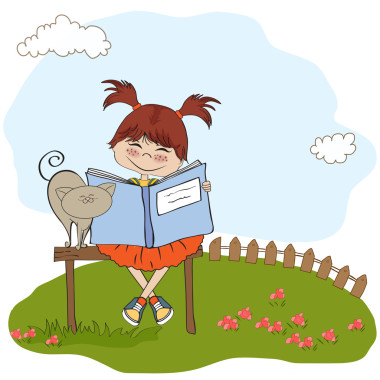 年輕可愛(ài)的姑娘讀一本書(shū)