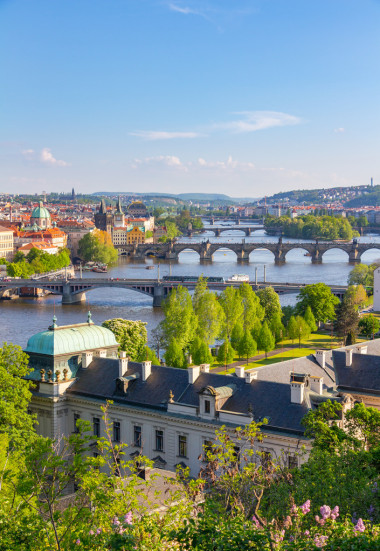 伏爾塔瓦河河上橋梁的風(fēng)景 圖片