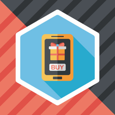 手機(jī)在線購(gòu)物與長(zhǎng)長(zhǎng)的影子，eps10 平面圖標(biāo)