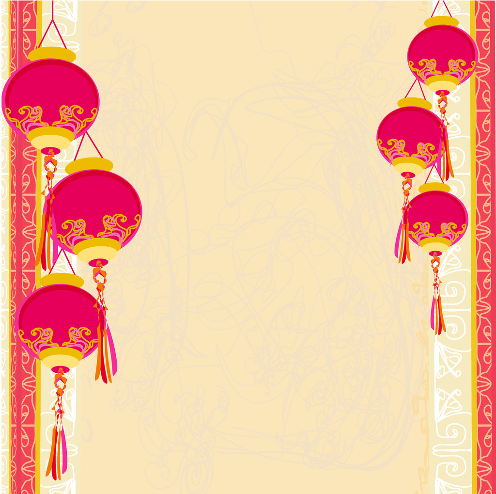 农历新年灯笼卡片，矢量图解图片