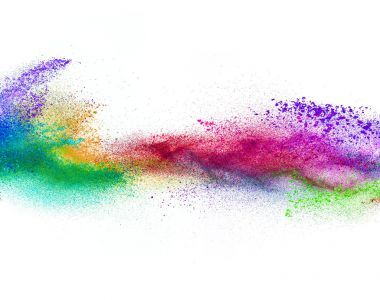 在白色背景的彩色粉末的爆炸式增長(zhǎng)