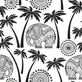 无缝模式与大象和棕榈树