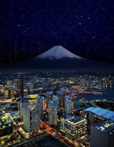 日本橫濱市潤(rùn)飾圖像的超現(xiàn)實(shí)夜景