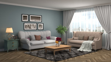 内政部与沙发。3d 图