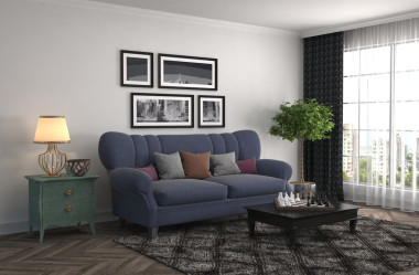 內(nèi)政部與沙發(fā)。3d 圖照片