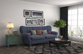 内政部与沙发。3d 图照片