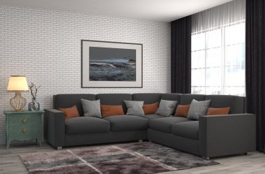 內(nèi)政部與沙發(fā)。3d 圖