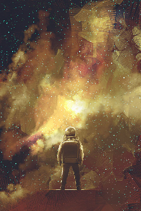 宇航员对宇宙恒星领域站