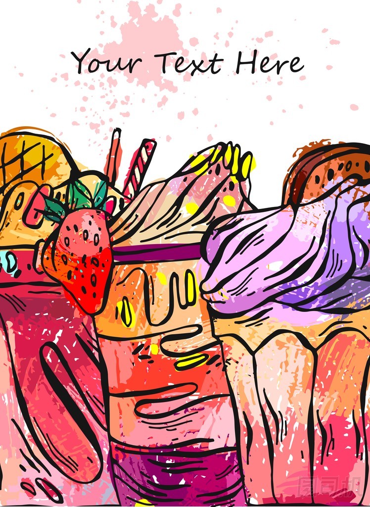 手繪矢量紋理卡奶昔。雞尾酒飲料，水果冰沙，甜沙漠