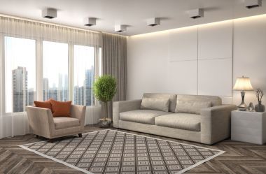 内政部与沙发。3d illustrationi