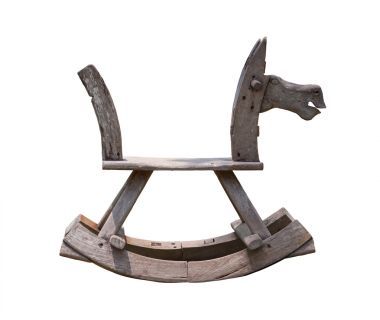 孤立的白色背景上的老式搖馬照片