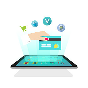 平板电脑光线图标在线安全电子商务购物、 未来技术