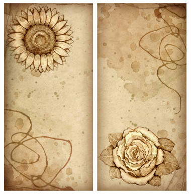 用鉛筆素描的玫瑰和向日葵背景