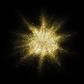 金色亮片粉末爆炸。色泽金黄尘土飞溅