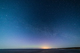 美丽的银河系，夜晚的天空上的树的剪影