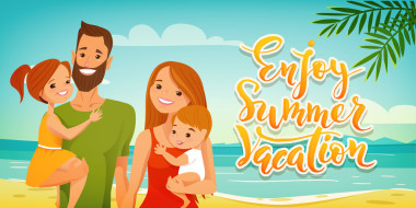 享受夏天度假家庭卡