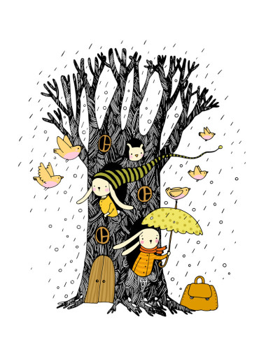 神奇的樹，兔子和鳥