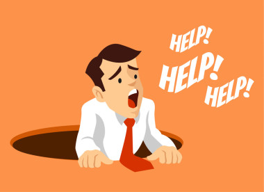 工人掉進(jìn)洞里。人性格需要幫助。矢量平面卡通插畫 