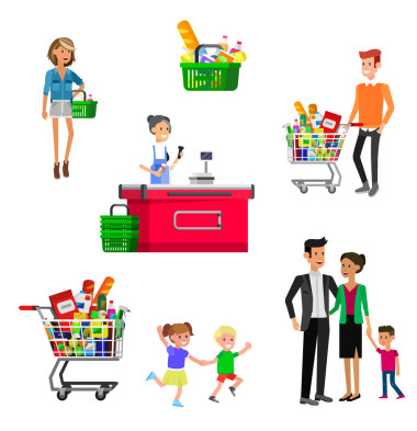 商店、 超市矢量平面插图