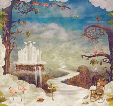 美丽的天空，插画艺术的神秘城市 